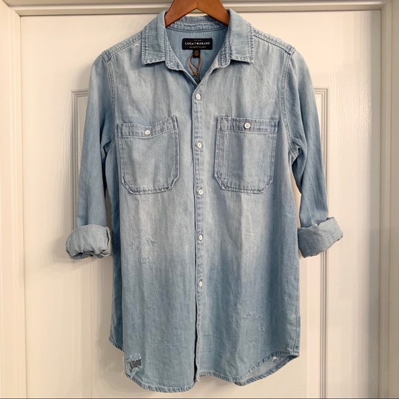Lucky Brand Tops - Lucky Brand Denim Utility Distressed Shirt size an